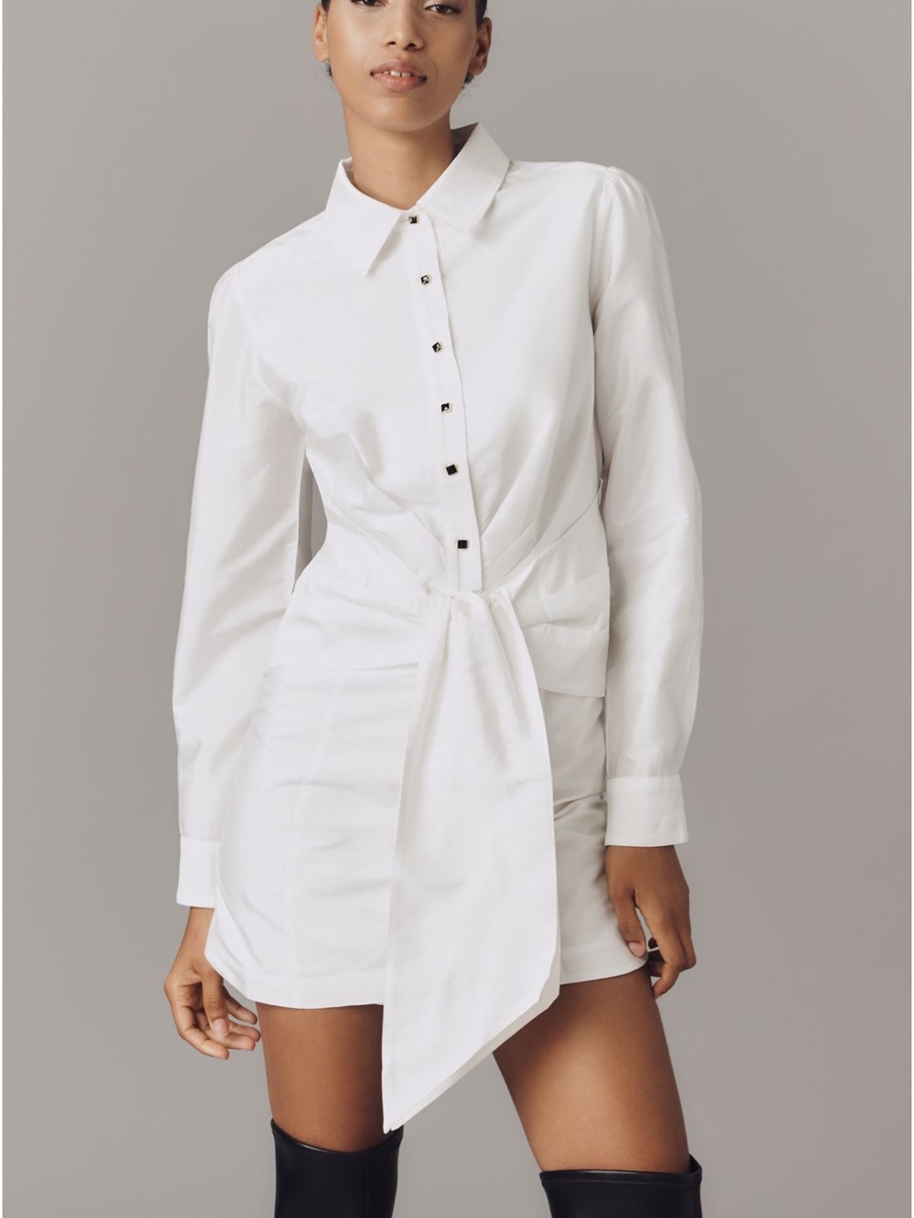 Anthropologie White Tie-Front Mini Shirt Dress